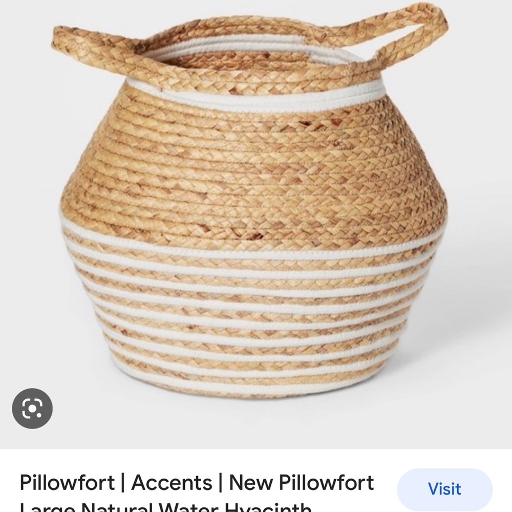 NEW Pillowfort Large Natural Water Hyacinth & White Coiled Rope Floor Basket